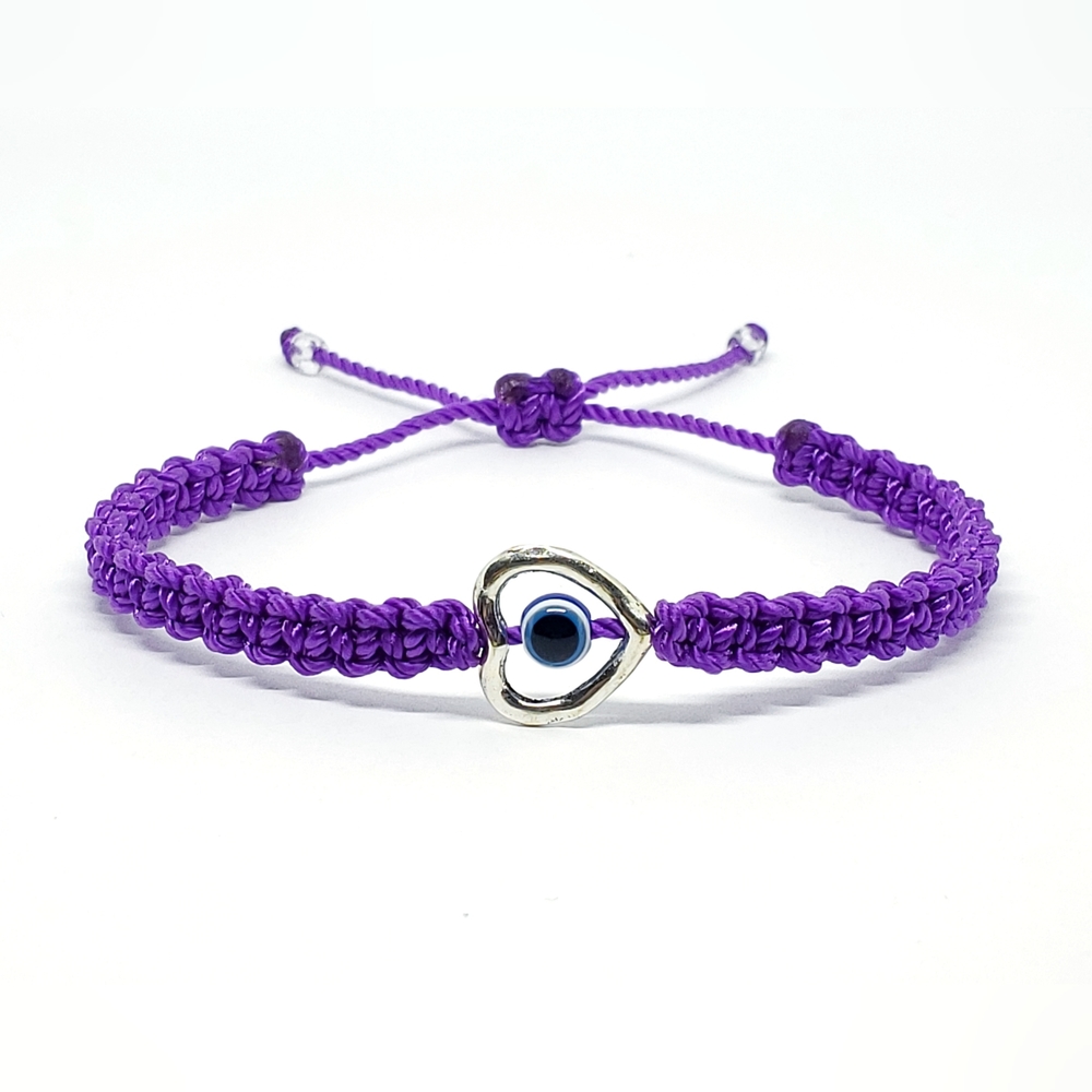 Evil eye protection bracelet  beautiful purple color string braided, adjustable
